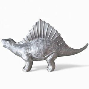 Decorative Metal Metallic Silver Dinosaur Dimetrodon Sculpture Decor
